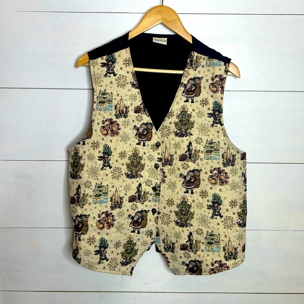 Vintage Bobbie Brooks Women’s Large Christmas Vest Holiday Village Print Winter - Picture 1 of 7